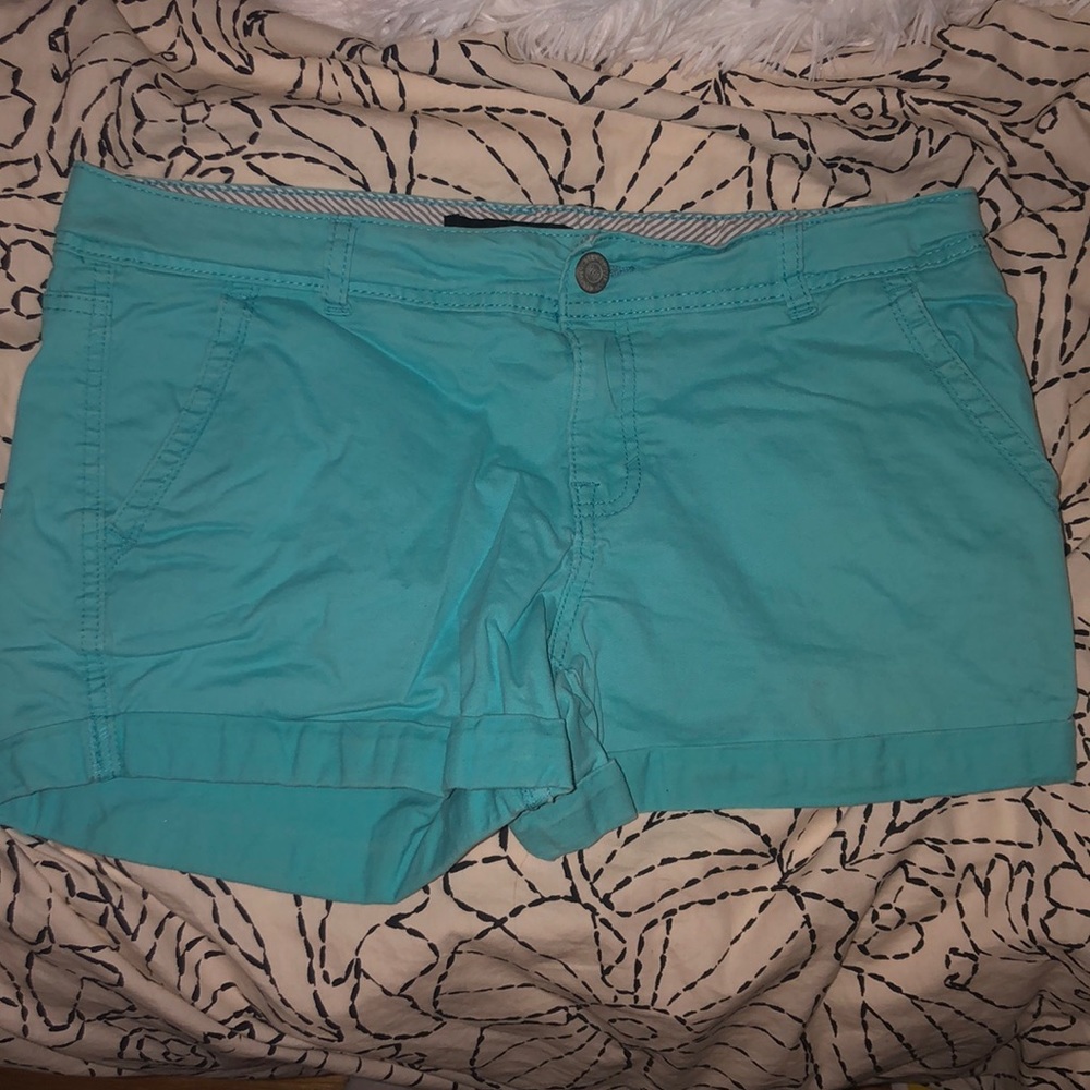 turquiose twill shorts